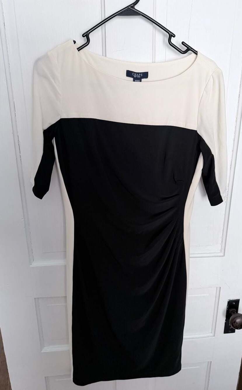 Chaps Black and White Colorblock Ruched Sheath Dress size Medium